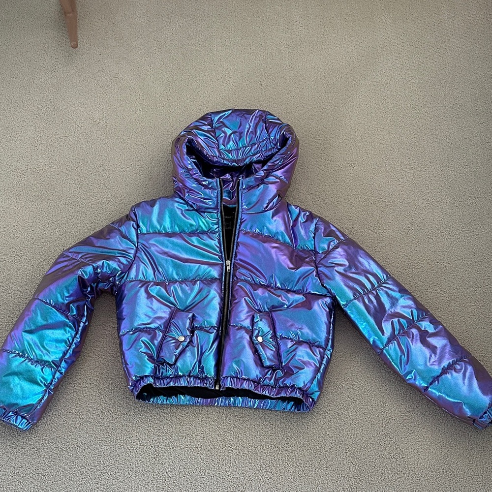 Forever 21 Shiny Blue Puffer Jacket